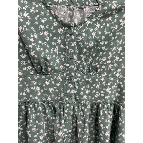 Green Floral Button-Front Short-Sleeve Dress Hesperus Sz M Y2K Coquette Feminine - Picture 4 of 8